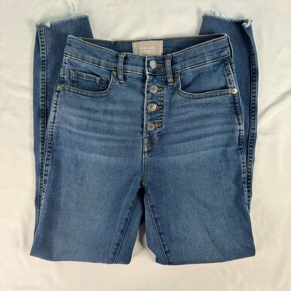 Everlane Size 25 Vintage High Rise Skinny Blue Jeans Ankle Stretch Button Fly - Picture 1 of 10